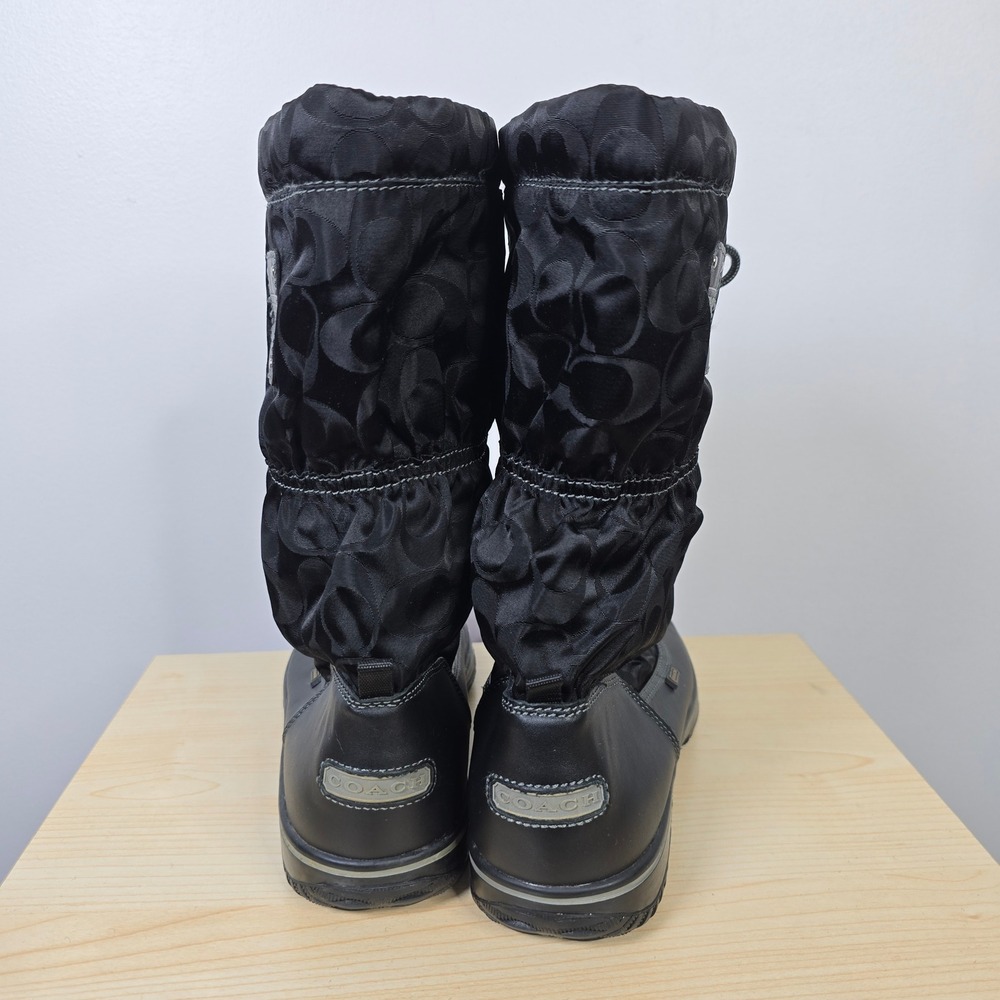Coach Shaine Black Signature Monogram Leather Nylon Snow Winter Boots‎ 8.5B - Picture 2 of 6